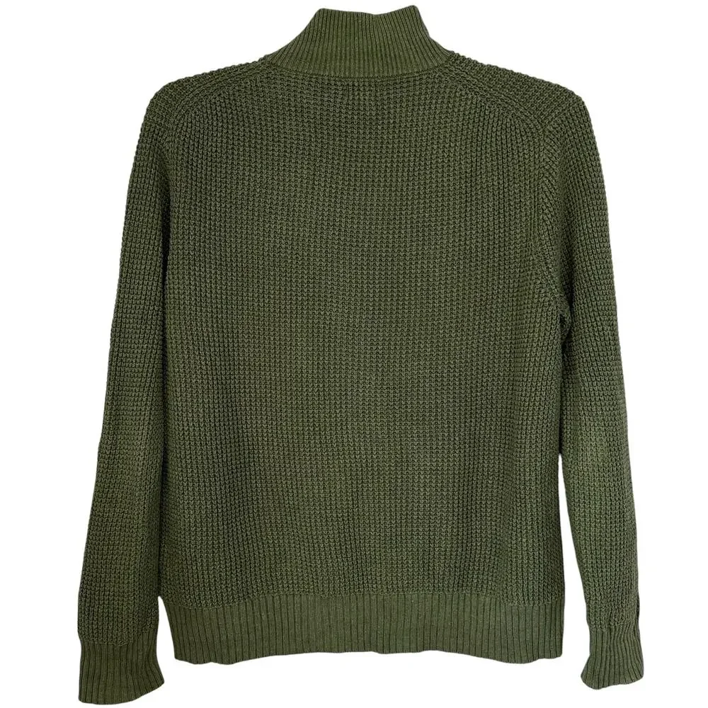 J. Crew Waffle Knit Half-Zip Pullover Sweater Hthr Pesto Green AG081 Size M